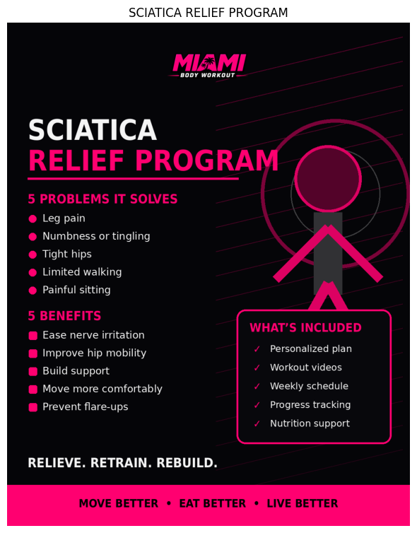 TNOS Sciatica Relief program card